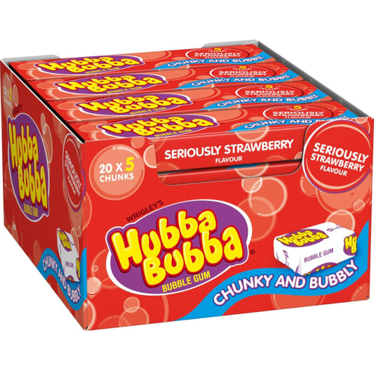 Hubba Bubba Chewing Gum, Seriously Strawberry, 20 Packs of 5 Pieces