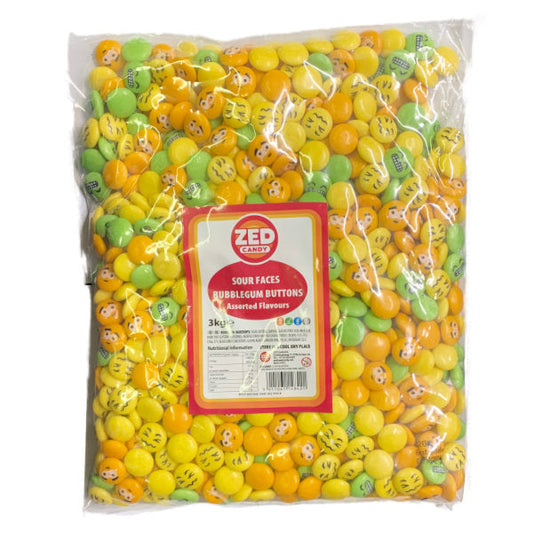 Zed Candy Sour Fruit Faces Bubblegum Buttons - 3kg